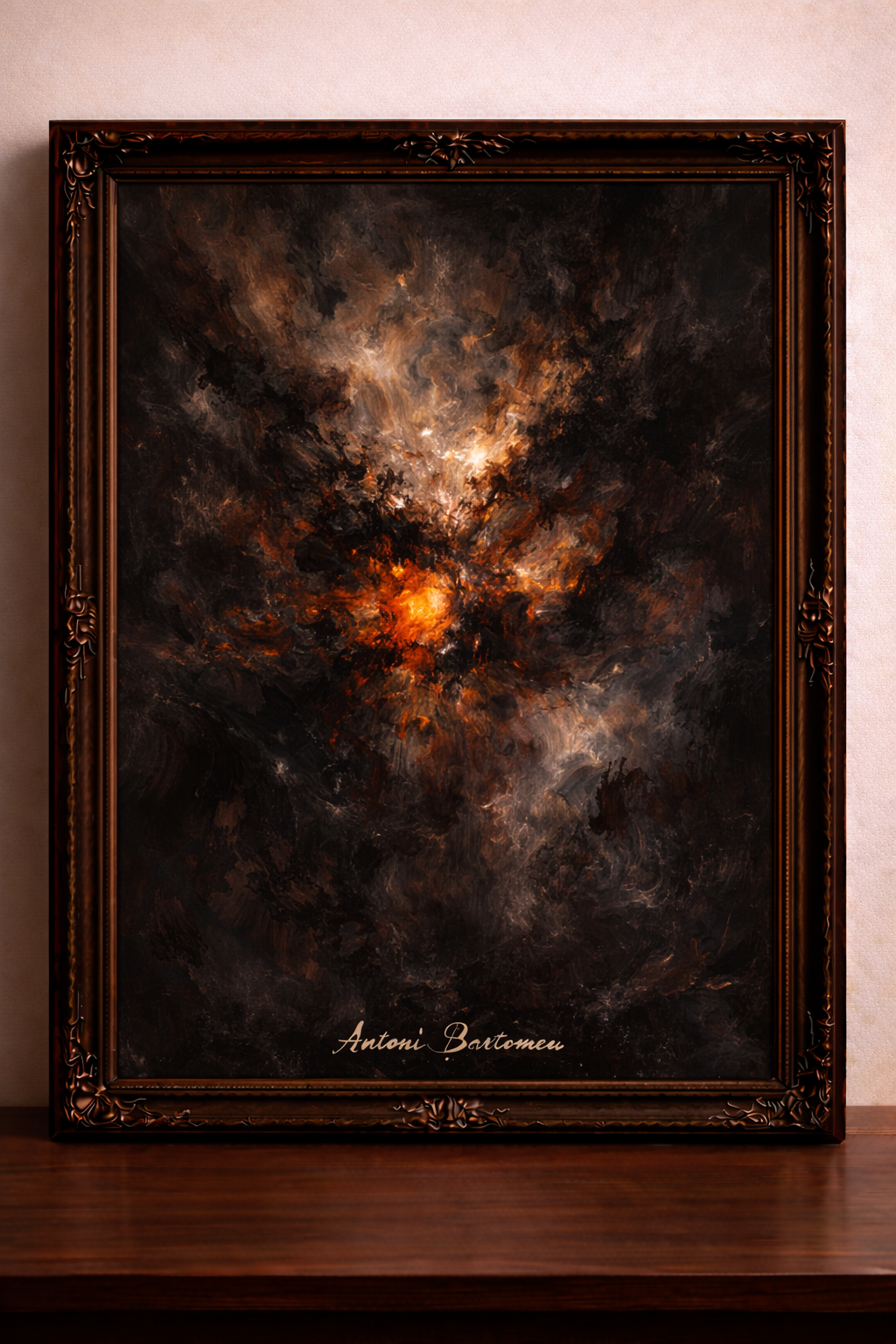 Abstract expressionism with fiery center