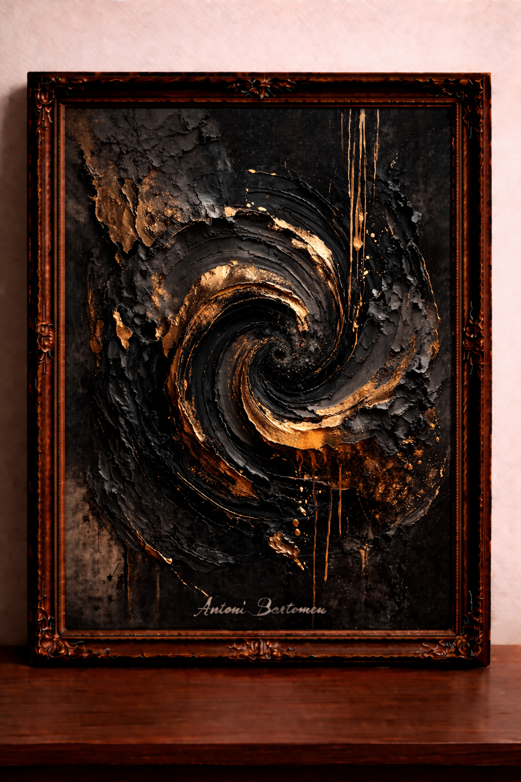 Abstract vortex in ornate gold frame