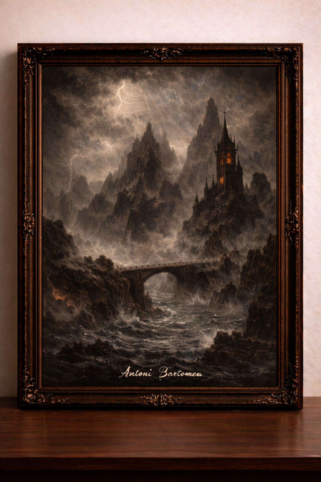 Dark bridge to the Gothic tower