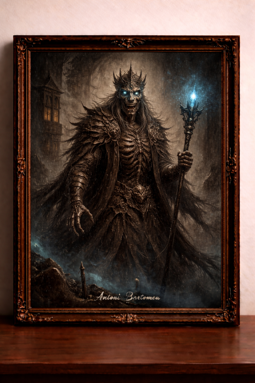 Lich king in the foggy crypt