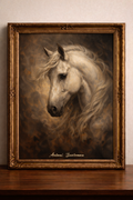Majestic white horse portrait in gold frame