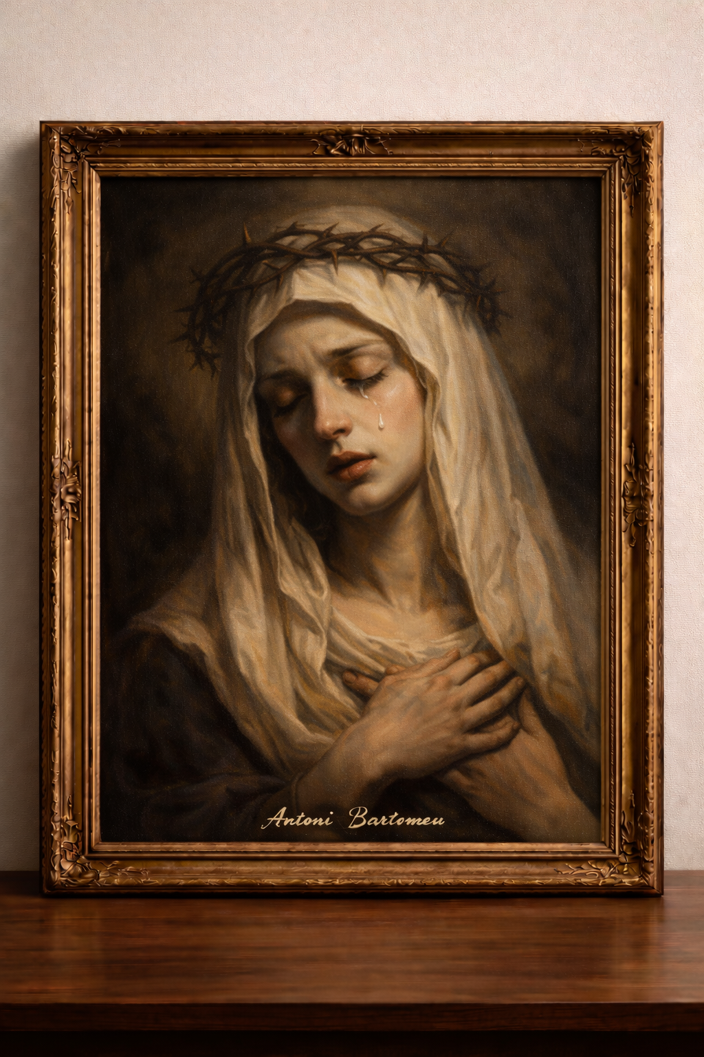 Mournful beauty with crown of thorns