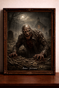 Zombie rising from graveyard mist